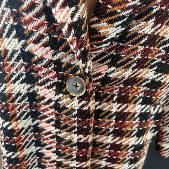 CAbi SZ M Women’s Regency Coat Belted Tweed Noble Plaid Wool Blend Fringe Hem - Picture 4 of 11